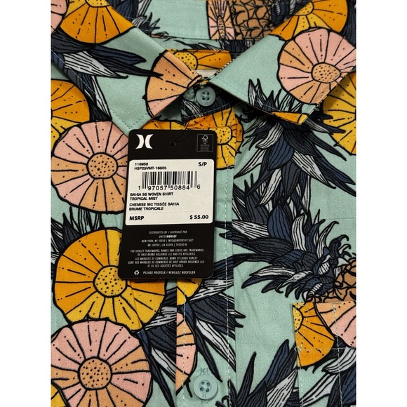 Hurley Bahia Tropical Button Up Shirt Mens Small Pineapple Floral - Picture 2 of 4